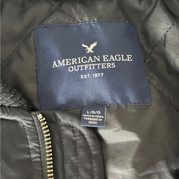 American Eagle Satin Floral Embroidered Black Bomber Jacket Women's Large - Picture 6 of 9